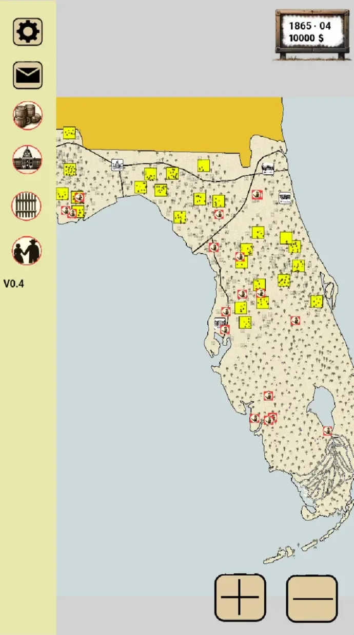 Carte stratégique de la Floride avec villes, voies de circulation et unités en avril 1865