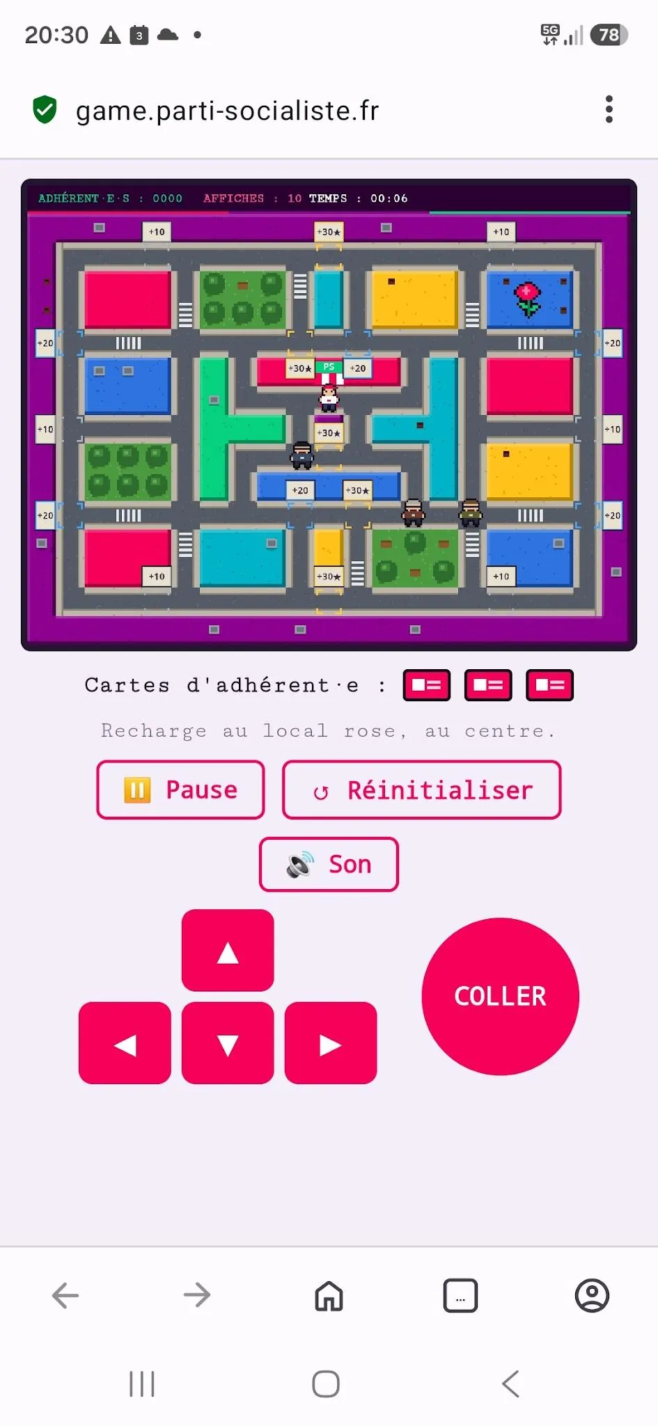 Capture d’écran du jeu du Parti socialiste français