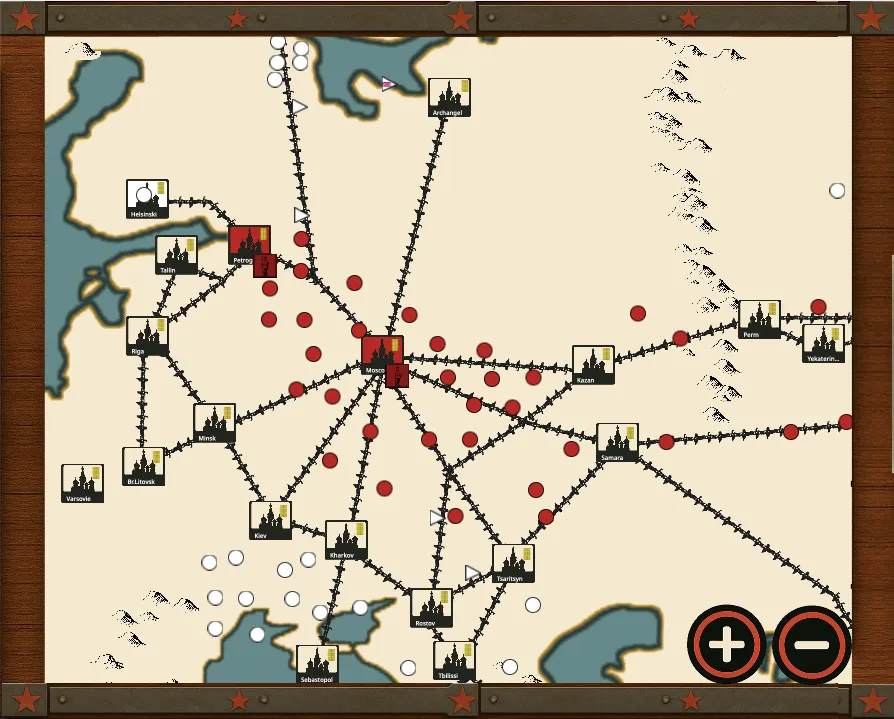 Carte stratégique de Russia 1917 dans un cadre classique en bois et métal
