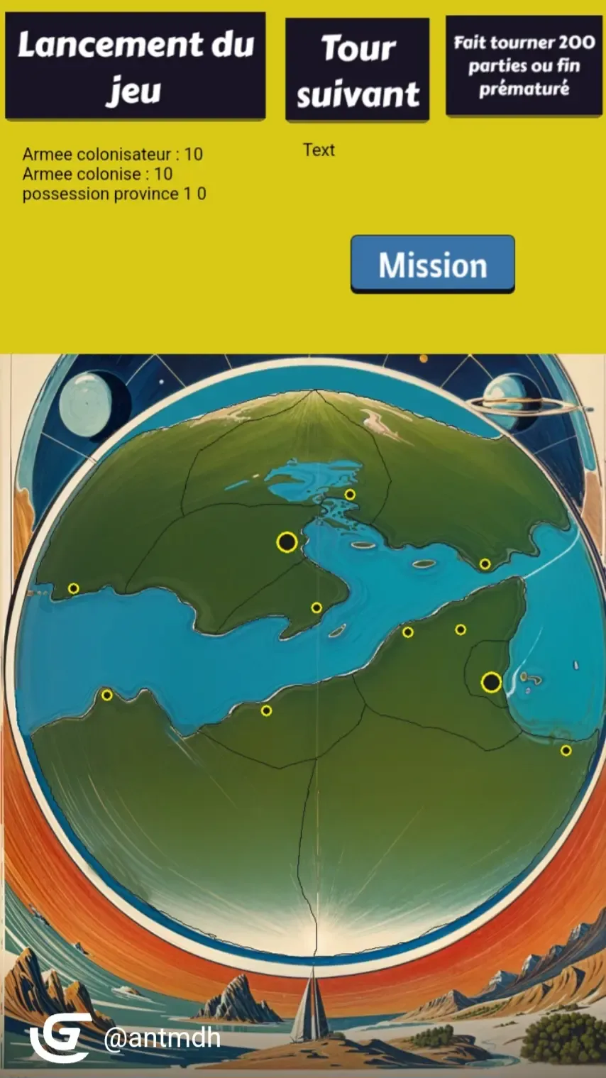 Écran de mission mobile avec une carte circulaire de Rhéa